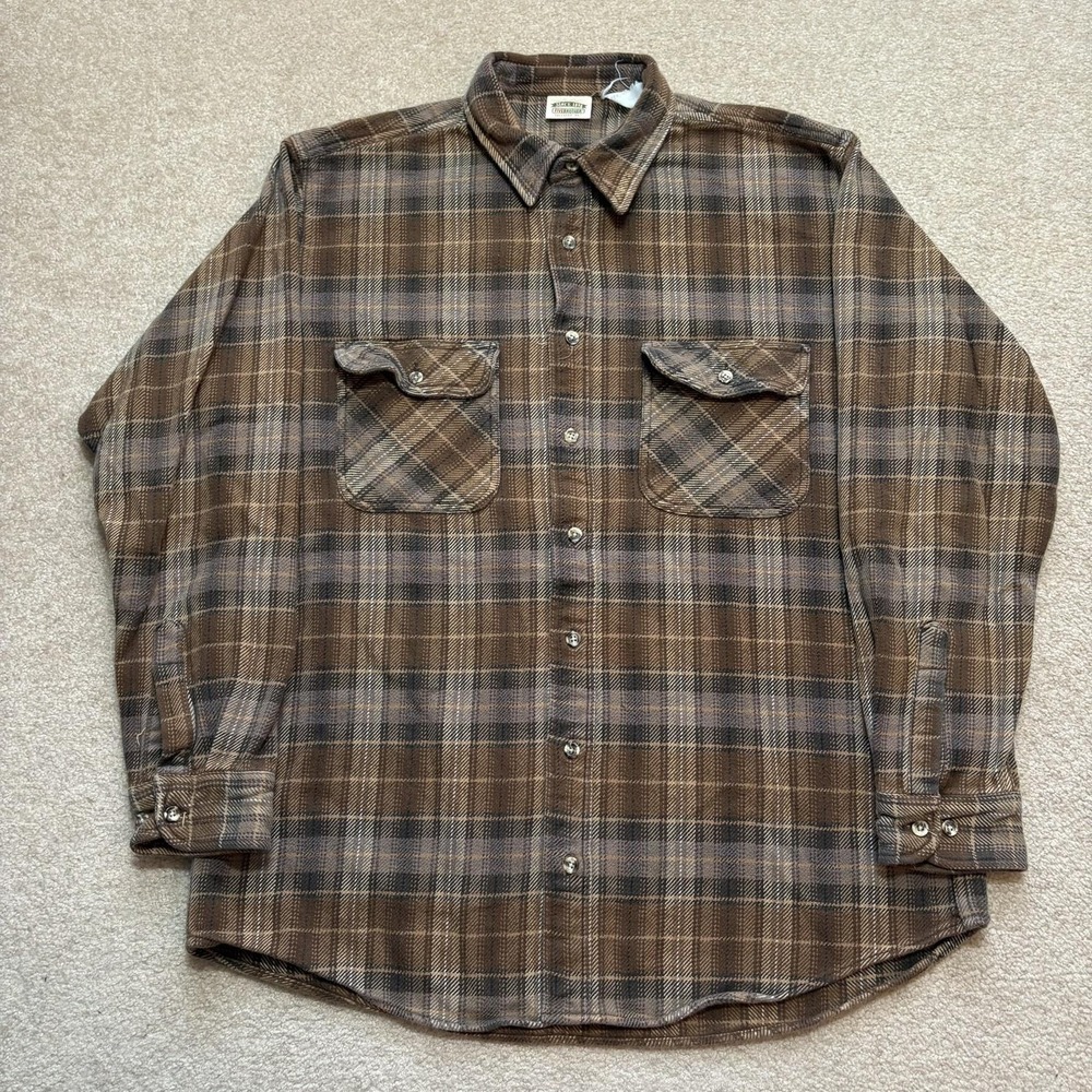 Vtg Five Brother Shirt Mens XLT Brown Plaid Flannel Button Front Cotton‎ Outdoor
